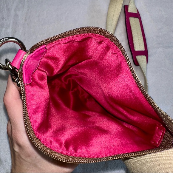 Authentic Coach Legacy Signature Swing Pack Crossbody Purse Side Bag Tan & Pink - Picture 6 of 9